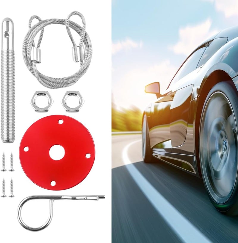 Sandfren Car Hood Pins Kit, Stainless Steel Vehicle Engine Pin Plate Bonnet Lock Clip, Modified Auto Racing Exterior Locking Latches Lanyard Rope Set for Reducing Shaking, Universal Fit (Red) - Image 5
